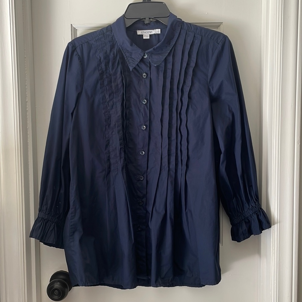 Chico Navy Button Up Dress Shirt - Medium